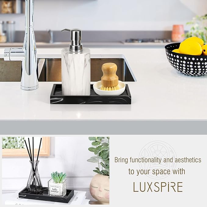 Luxspire Bathroom Vanity Tray, 8 x 4 inch Resin Dresser Jewelry Ring Dish Tank Storage Kitchen Sink Countertop Organizer Plate Holder for Perfume Soap Towel Bathroom Accessories, Mini, Ink Black