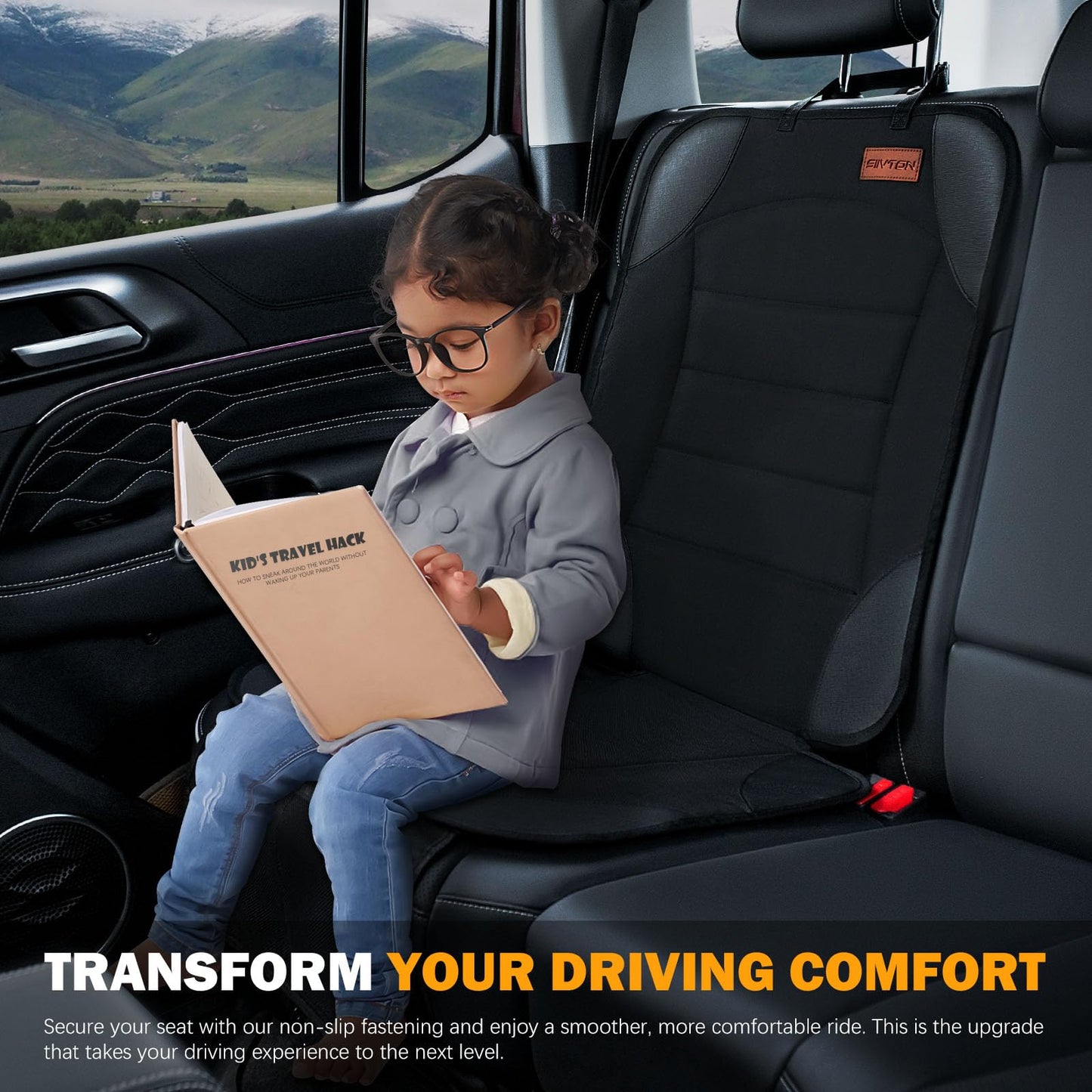 Siivton Car Seat Protector for Child Seat Cushion for Leather and Fabric Seats, 2 Mesh Pockets, Non-Slip Backing, Carseat Protectors for Vehicles, Baby, Pets (2 Pack)