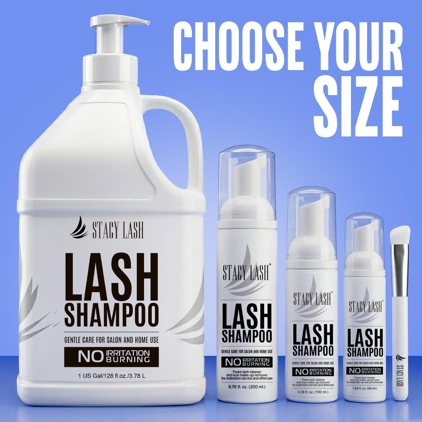 STACY LASH Eyelash Extension Shampoo + Brush / 1.69 fl.oz / 50ml / Eyelid Foaming Cleanser/Wash for Extensions & Natural Lashes/Safe Makeup Remover/Supplies for Professional & Home Use