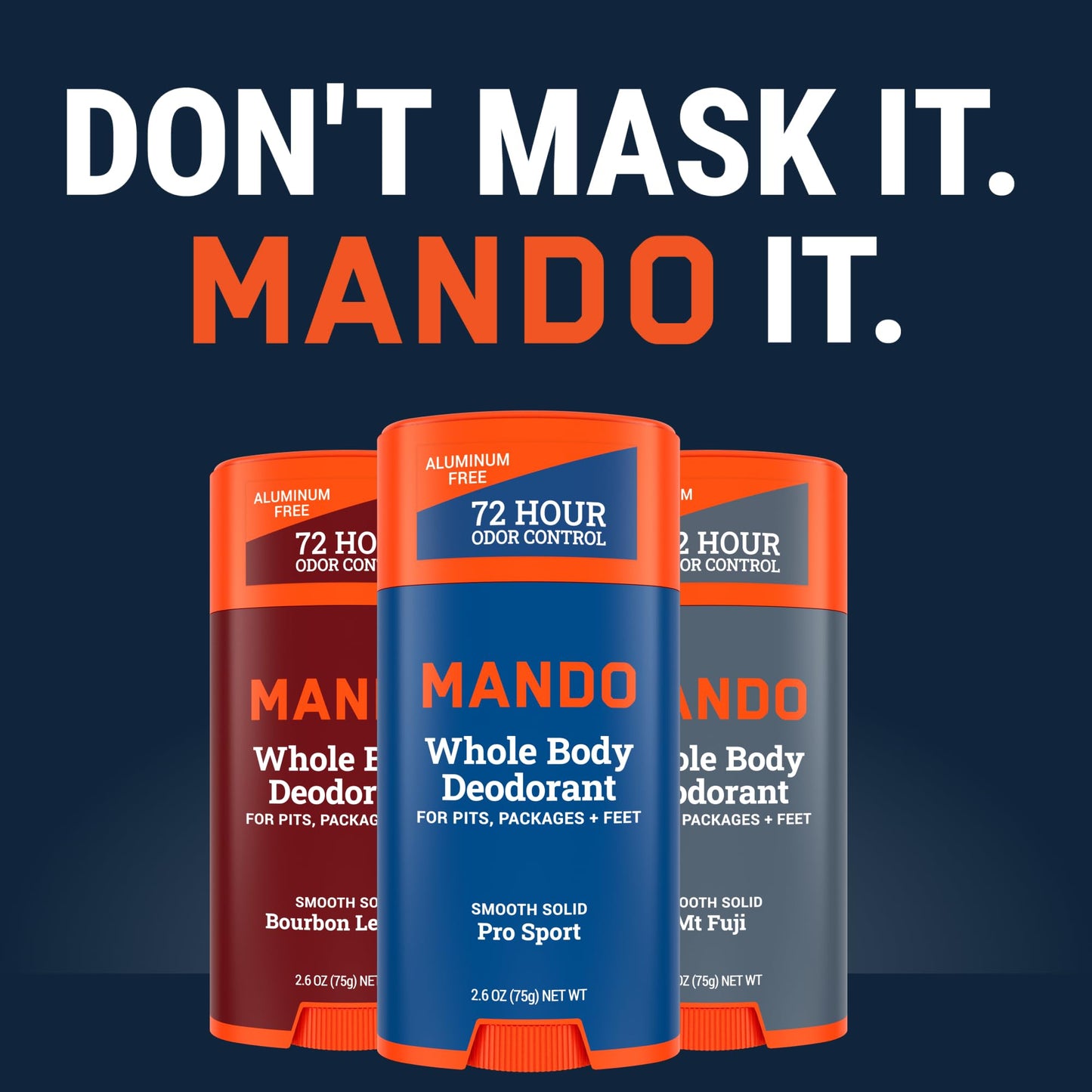 Mando Whole Body Deodorant For Men - Smooth Solid Stick - 72 Hour Odor Control - Aluminum Free, Baking Soda Free, Skin Safe - 2.6 ounce (Pack of 3)