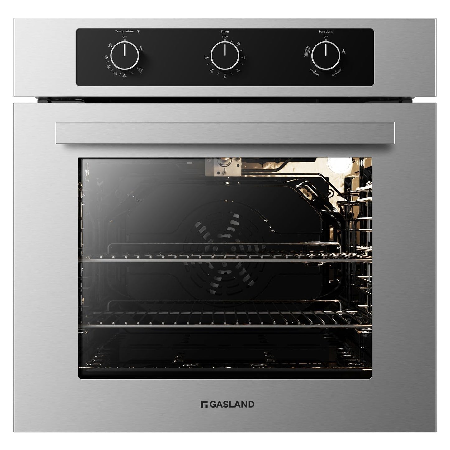 GASLAND 24 Gas Wall Oven, ETL Certified Natural Gas Wall Oven, Built-in Single Wall Oven, with Bake Broil Rotisserie Functions, Timer and Convection Fan, 120V Cord Plug, Stainless Steel