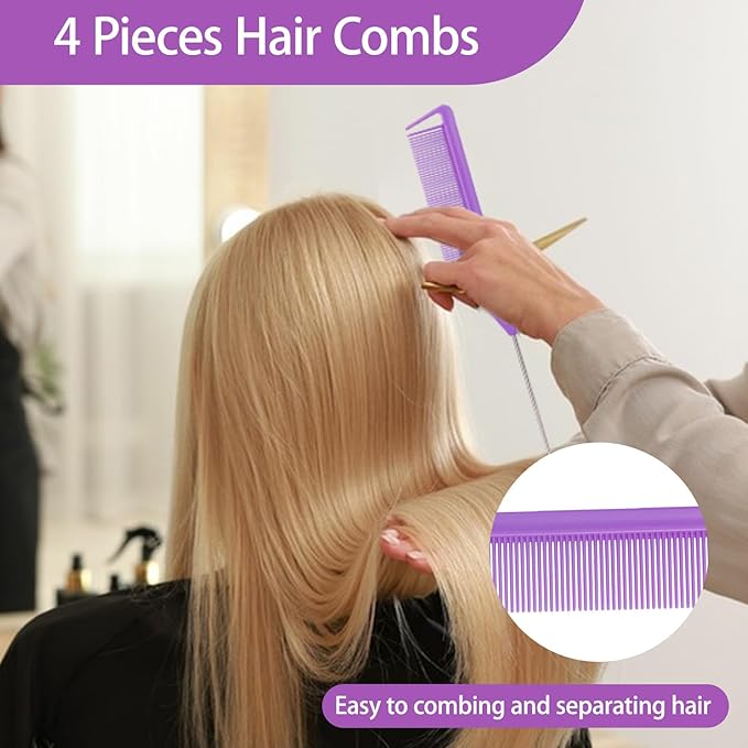 23 Pieces Hair Parting Tools Set, Magnetic Wrist Pin Holder for Braiding, Sectioning Clips, Rat Tail Combs, Hair Parting Rings