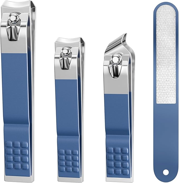 DUCOO Nail Clipper Set, 4 PCS Ultra Sharp Nail Clippers for Men, Women, Adults Toenail Fingernail Clippers, Stainless Steel Nail Cutter & File, Blue