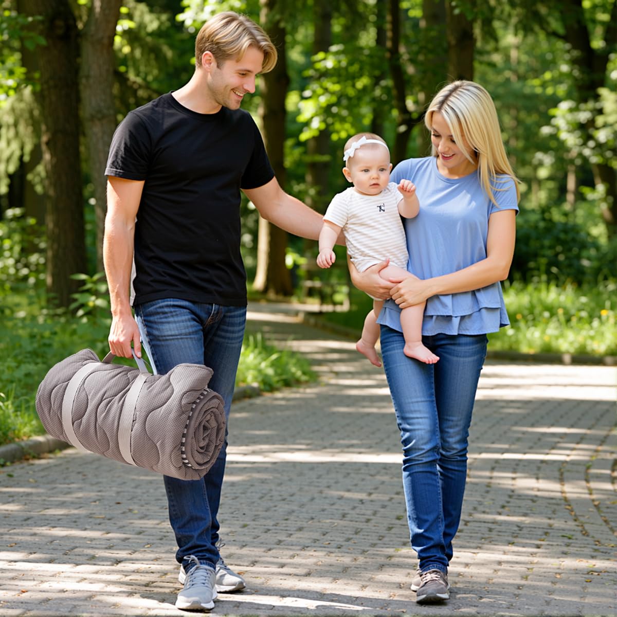 Momcozy Baby Play Mat for Floor, 50x50 Thickened Playpen Mat, Playmate for Baby Tummy Time, Waterproof & Non-Slip, Foldable Outdoor Mat with Carrying Handle, Ocean Theam