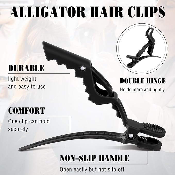 Havawish 12 Pcs Alligator Clips for Hair Styling Matte Alligator Crocodile Clips for Women Hair Sectioning(Black)