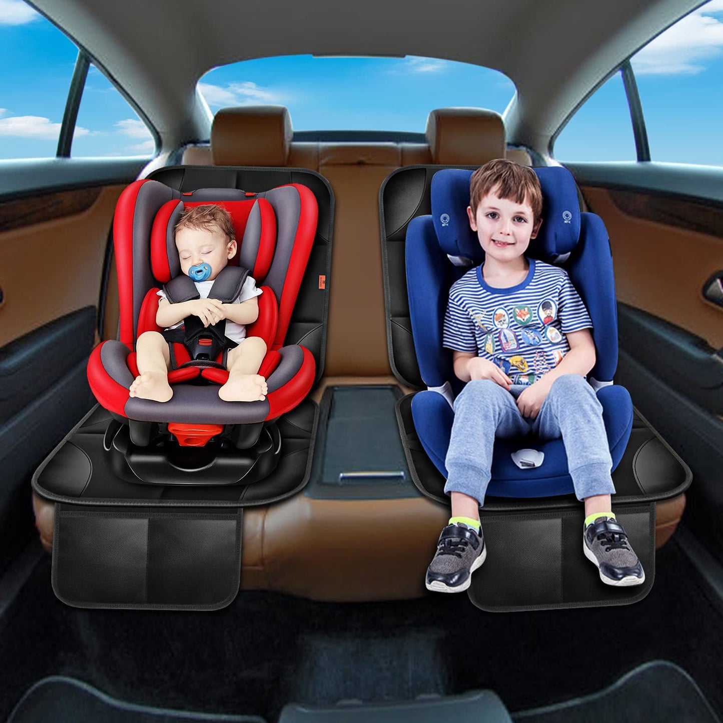 XHYANG Car Seat Protector 1 Pack Car Seat Cushion Mat Thickest Padding,Waterproof 600D Fabric Car Seat Covers for Non-Slip Backing Mesh Pockets for Baby and Pet (Blue, 2 Pcs)