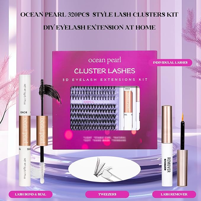 Individual Lashes with bond and seal Lash Remover DIY Lash Extension Kit 320 Pcs Cluster Lashes 10-16mm Natural Light C/D False Eyelashes for Beginner Makeup at Home (20D+50DÃ¯Â¼Â