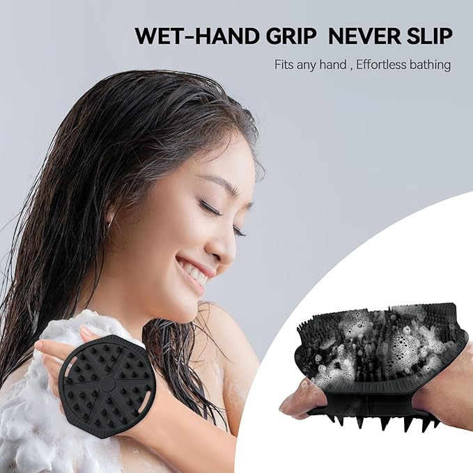 OTHIX Dual-Sided Silicone Body Scrubber, 2-in-1 Silicone Loofah for Shower Exfoliating Body Brush for Men and Women for All Skin, Scalp Massager Lather WellÃ¯Â¼ÂEasy to Clean (Black)