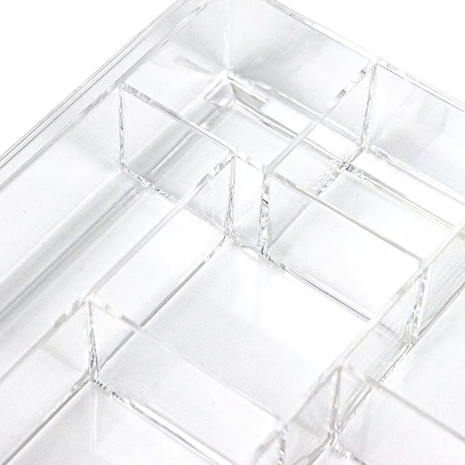 ZEXALOR 8-Section Clear Drawer Organizer, Large Acrylic Drawer Divider Tray for Desk,Bathroom,Office Makeup,Junk, Plastic Drawers Organizer 13.7" x 8.7" x 2" (8-Section)