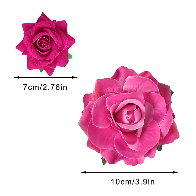 Rose Hair Clip Flower Hairpin Brooch Floral Clips, 4 Pcs Fabric Rose Flowers Hair Clips Mexican Hair Flowers Pin up Headpieces for Woman Girl Wedding Party Mother's Day (Hot Pink)