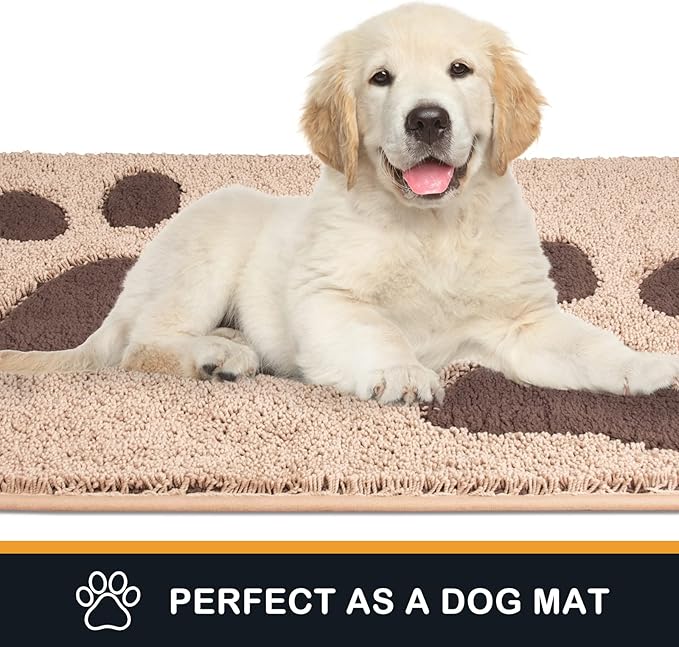 PURRUGS Dirt Trapping Door Mat 33.5" x 59", Non-Skid/Slip Machine Washable Microfiber Entryway Rug, Dog Doormat, Super Absorbent Welcome Mat for Muddy Wet Shoes and Paws, Beige