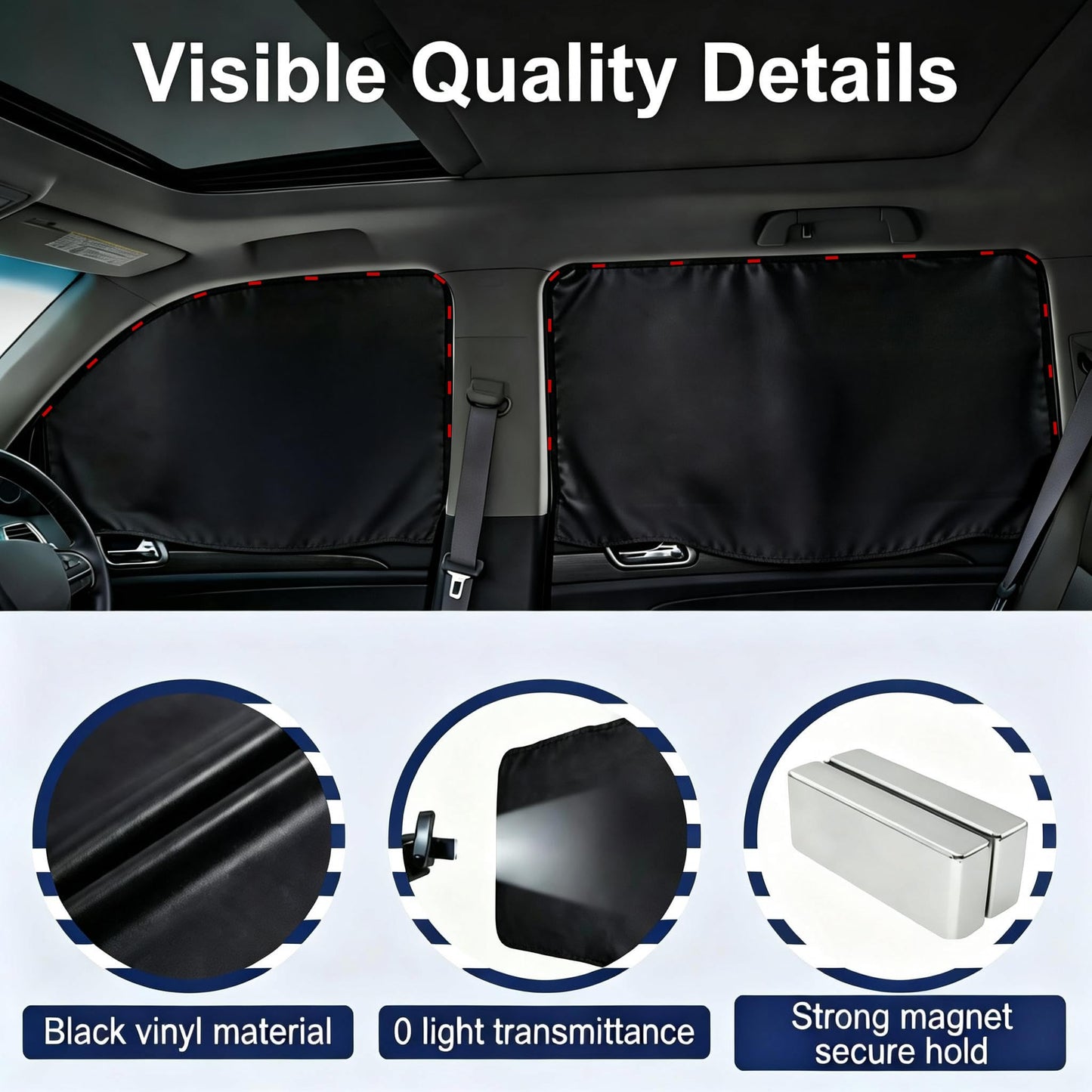 XCBYT Car Window Shades - 4 Pcs Car Privacy Curtains - 100% Block Light Car Window Covers - Magnetic Side Window Sun Shade Keeps Cooler for Breastfeeding, Taking a nap, Changing Clothes, Camping