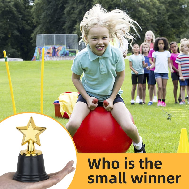 24 Pack Mini Star Trophy Awards Bulk (4.5 Inch), Plastic Gold Star Trophies For Halloween Party Favors, Goodie Bags, Kid Classroom School Reward, Sports Tournament Winning Prize, Hollywood Event Props