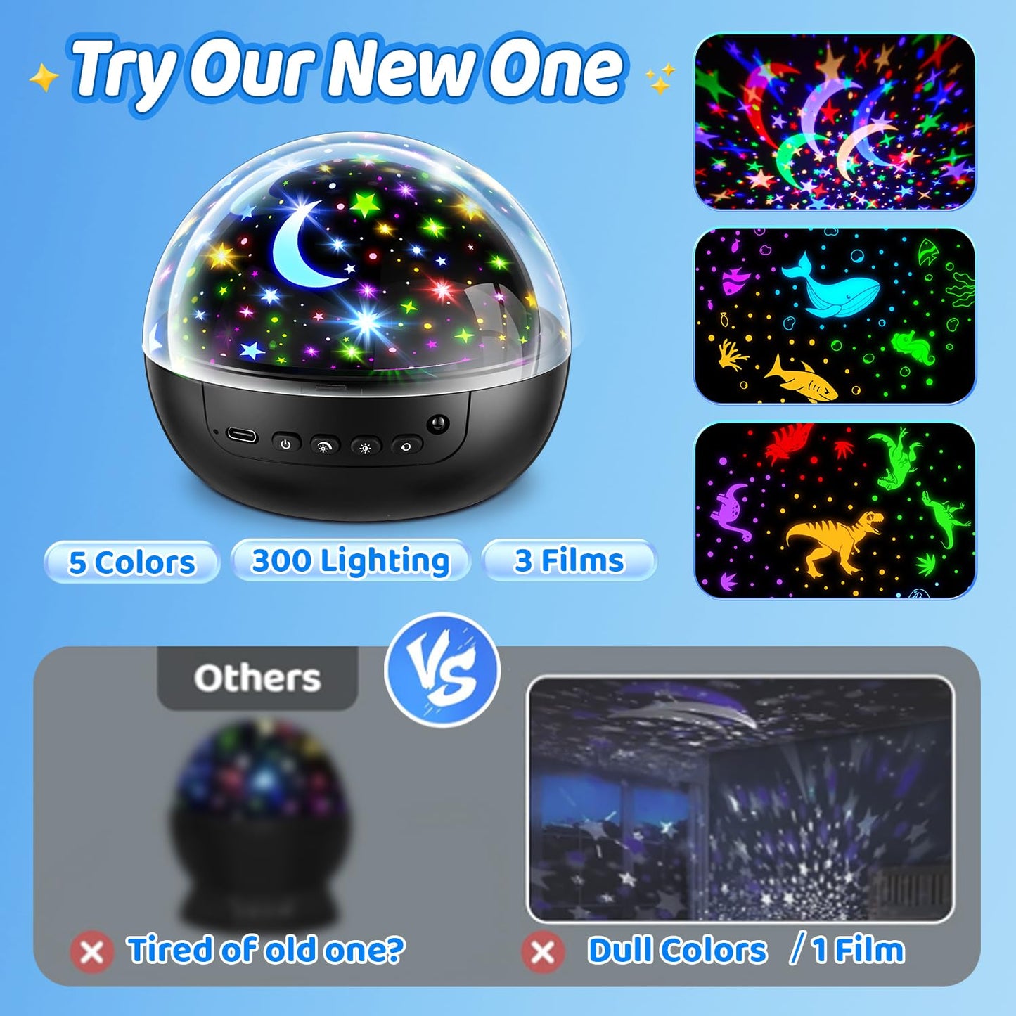 COOLNIGHT Night Light for Kids,93 Lighting+3 Films Kids Night Light Projector,Remote+Dimmable Star Projector,360° Ceiling Stars Glow in The Dark Stars,Christmas Gifts for 4 Year Old Boy Birthday Gift