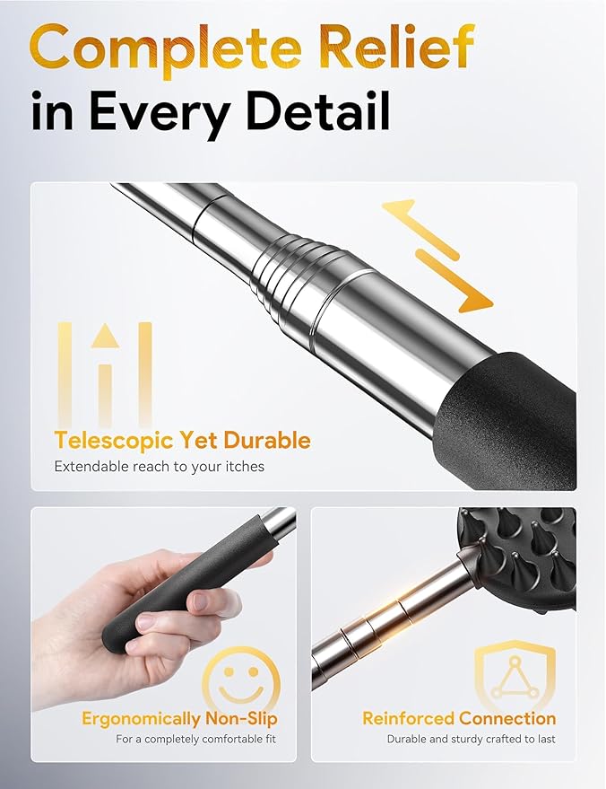 TUKUOS Telescoping Back Scratcher with 5 Detachable Scratching Heads, Rubber Handles, Anniversary Birthday Gifts for Men Women Back Scratcher for Men/Dad/Women/Adults