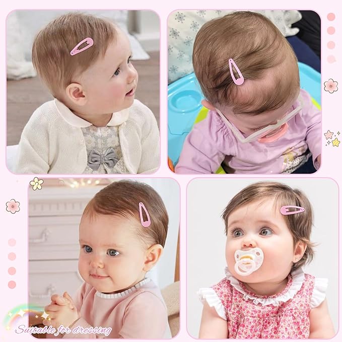 1Inch Pink Snap Hair Clips, 60Pcs Small Clips for Little Girls, Baby Infant 3cm Candy Color Hair Clips Barrettes for Toddlers Hair Accessories
