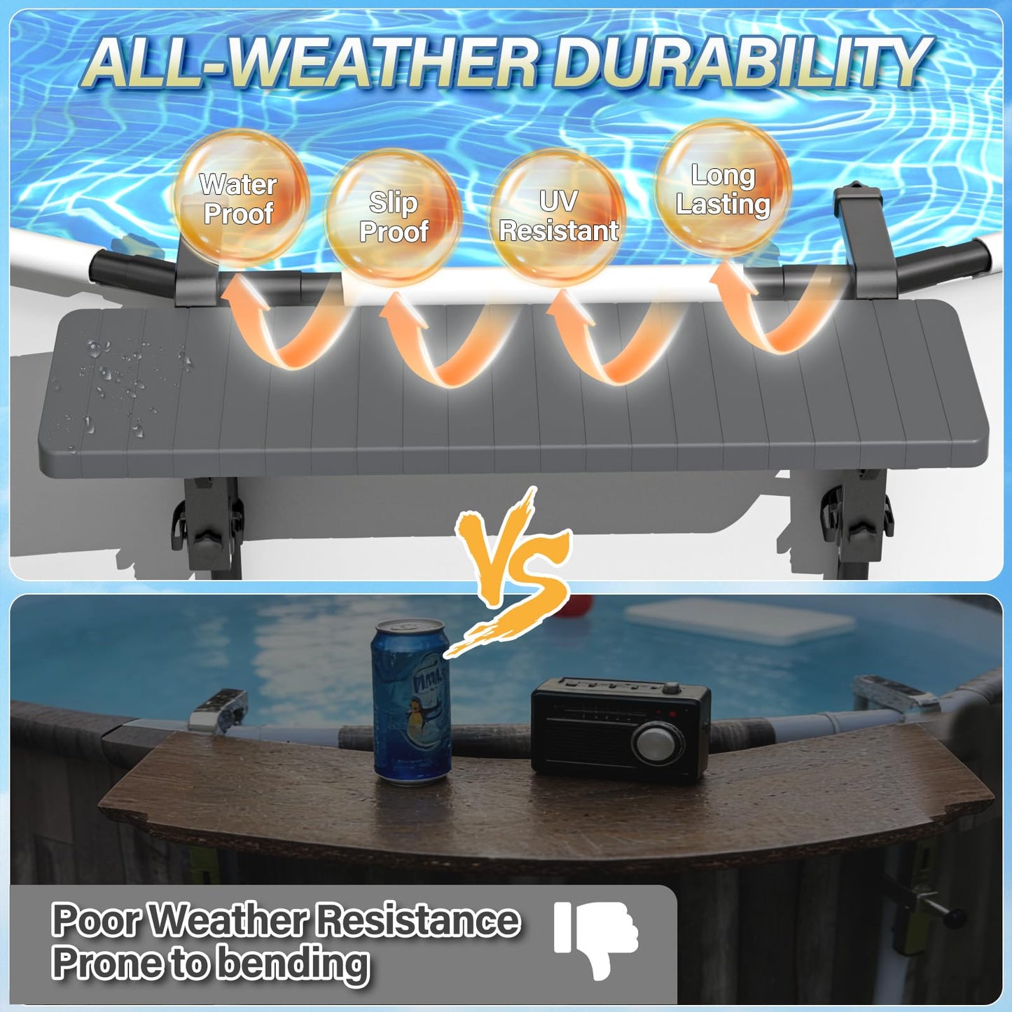 BoYata Pool Bar, Above Ground Poolside Bar Table, 49.4×9.6" Stable & Large Pool Side Table Holds 110LBS, Durable Above Ground Pool Accessories, Swim Up Bar for Round & Oval Frame Swimming Pools
