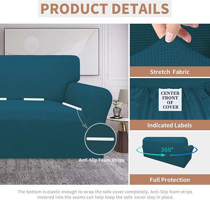 Easy-Going 100% Waterproof Couch Cover, Dual Waterproof Sofa Cover, Stretch Jacquard Sofa Slipcover, Leakproof Furniture Protector for Kids, Pets, Dog and Cat (Sofa, Peacock Blue)