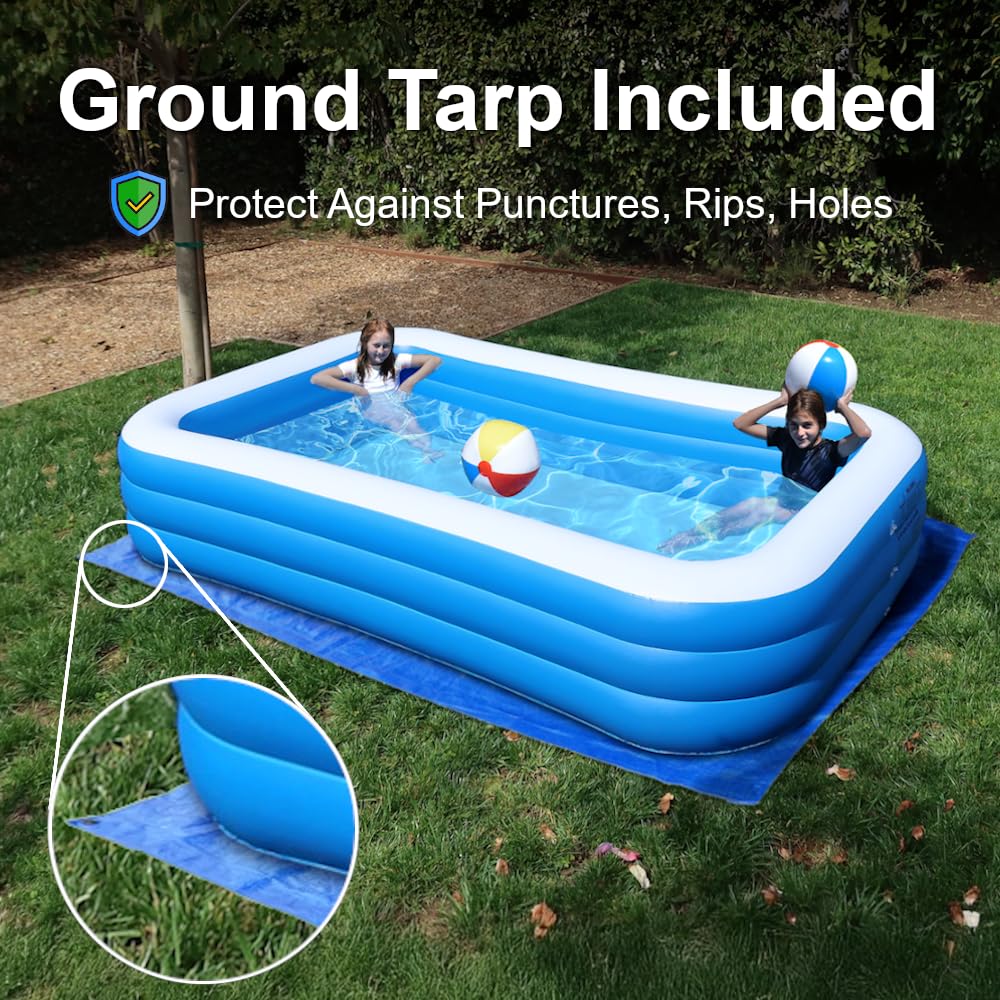 Rukala Inflatable Pool Bundle - 10ft x 6ft - Electric Pump and Ground Tarp Included - Fast Setup and Reinforced Seams