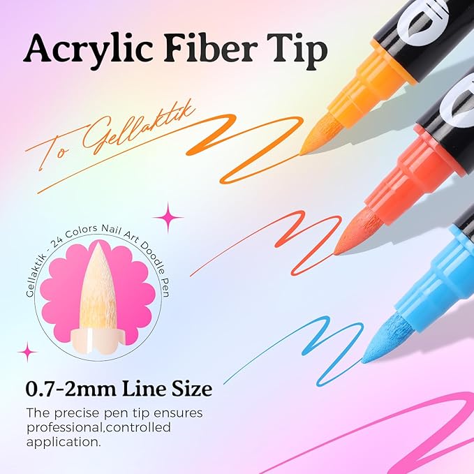 24 Colors(12Pcs-dual) Nail Art Pens Set, 3D Nail Polish Pens Quick-Drying Acrylic Paint Markers, Dotting Liner Brush for DIY Nail Design, Home & Salon Manicure Tools, MarkerPen
