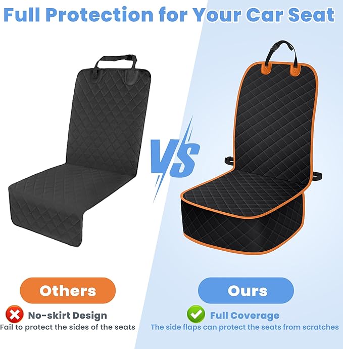 Dog Car Seat Covers, Waterproof Front Seat Cover for Dogs, Scratch-Proof, Nonslip Pet Passenger Seat Cover Protector, Universal Fit for Cars Trucks SUVs, Standard Size, Black with Orange