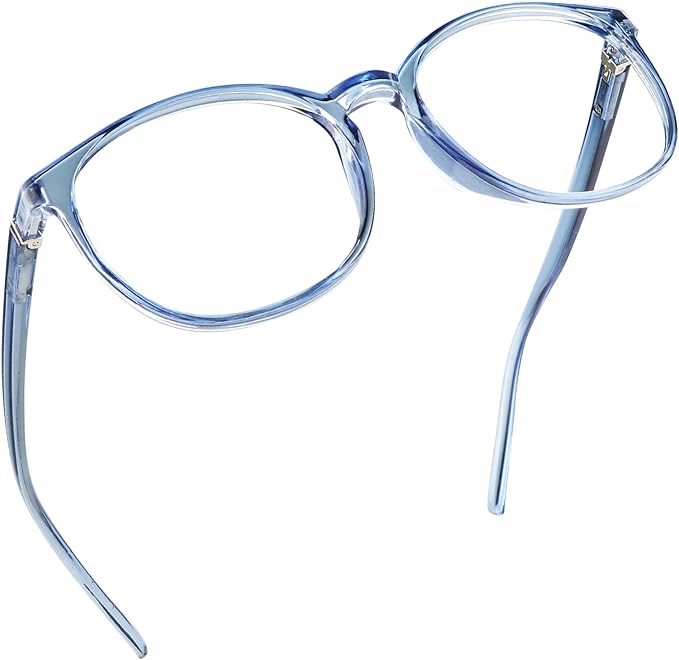 LifeArt Round Blue Light Blocking Glasses, Computer Glasses, Gaming Glasses, TV Glasses for Women Men (Light Blue, 0.25 Magnification)