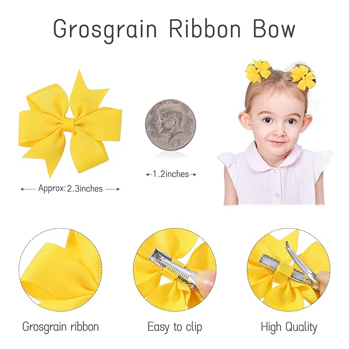 Choicbaby 2.3 Inches Mini Baby Hair Bows 60pcs Grosgrain Ribbon Toddler Hair Accessories with Alligator Clip Bow for Baby Girls Toddlers Gift