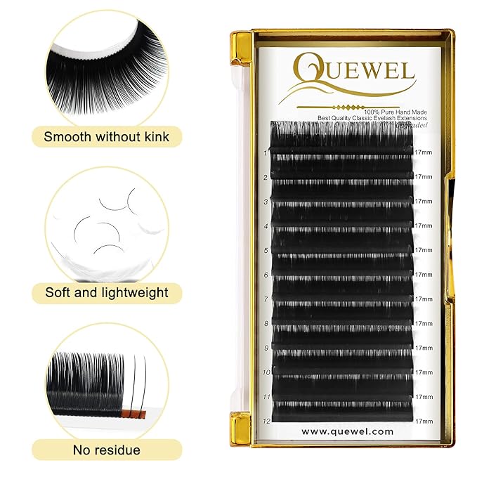 QUEWEL Classic Eyelash Extensions 0.18 D 17mm Lashes Extensions Supplies C/D Curl Single Length 9-20mm Mixed Length 9-16mm/15-20mm by QUEWEL (0.18 D 17)