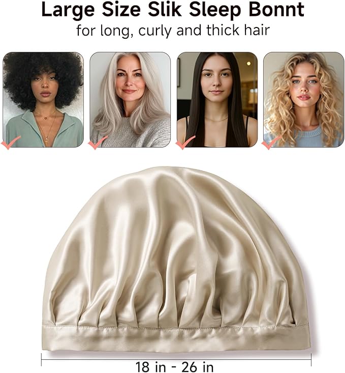 Kaome 100% Mulberry Silk Bonnet for Sleeping Women, 22 Momme Double Layer Silk Hair Wrap, Non-Slip Sleep Cap with Adjustable