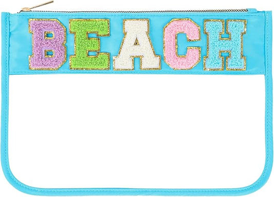 DYSHAYEN Chenille Letter Clear Zipper Pouch for Travel,Nylon Clear Cosmetic Bag,Makeup Travel Bag for Women Girls 11.8 Inches x 8.2 Inches