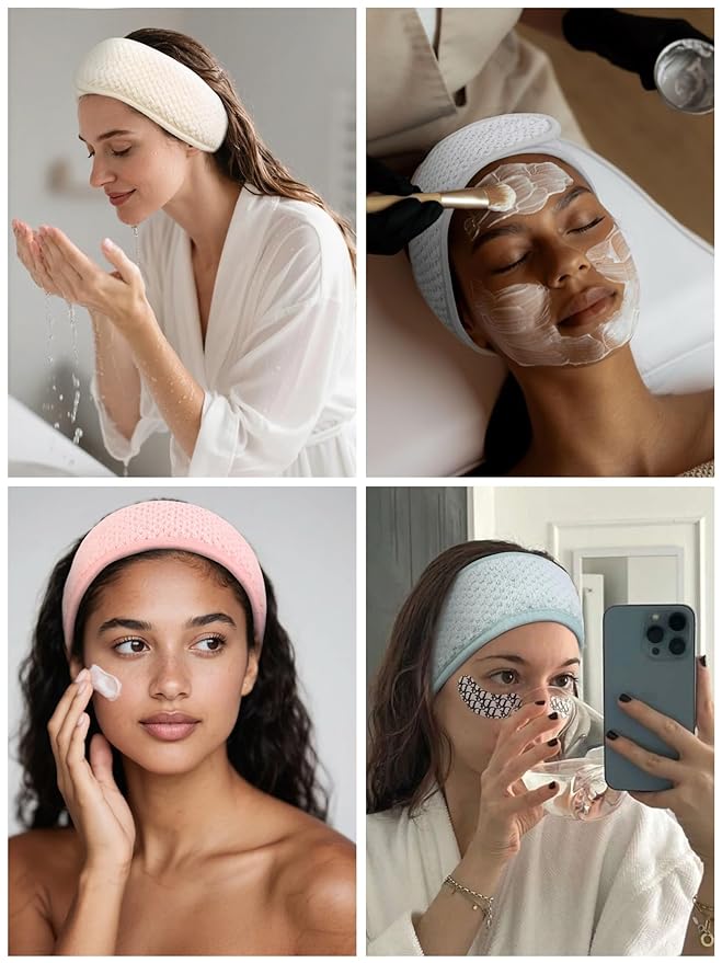 Huachi Skincare Headbands for Women Girls: Spa Headband for Washing Face Towel Hair Bands, Makeup Facial Face Wash Head Bands 4 PCS