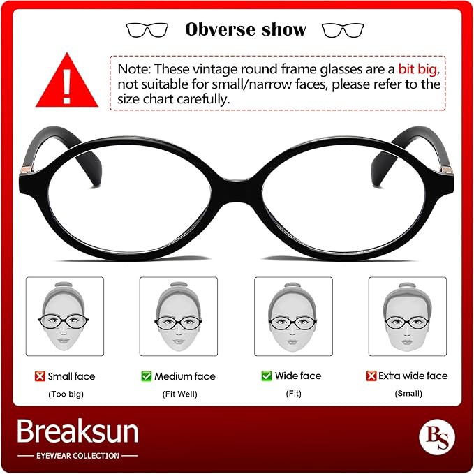 Breaksun Fashion Oval Glasses for Women Men Retro Round Tortoise Frame Blue Light Glasses Nerd Eyeglasses