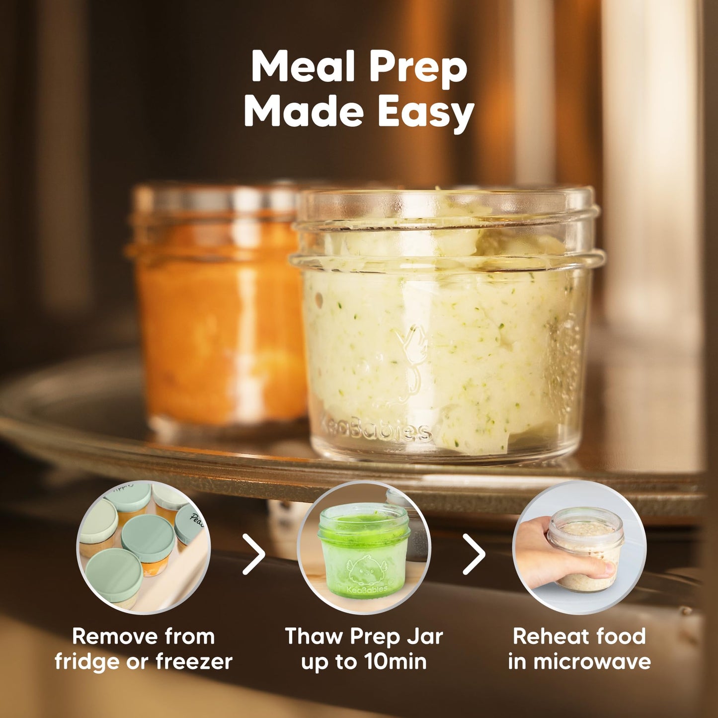 KeaBabies 12pk 4oz Glass Baby Food Containers with Lids - Leak-Proof, Microwavable Small Glass Jars, Baby Purees & Toddler Snack Storage Containers, BPA-Free, Dishwasher & Freezer Safe (Sage)