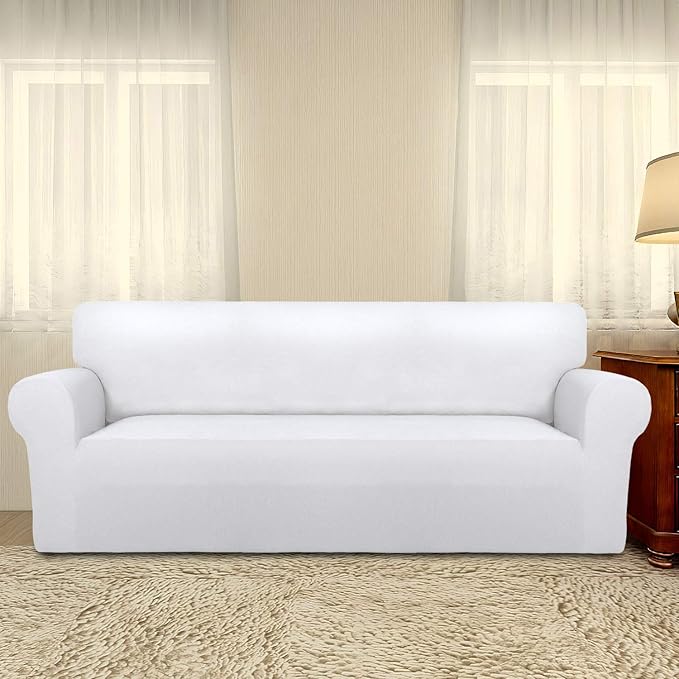 PureFit Super Stretch Sofa Slipcover – Spandex Non Slip Soft Couch Sofa Cover, Washable Furniture Protector with Non Skid Foam and Elastic Bottom for Kids, Pets （Sofa, White）