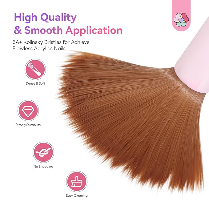 SAVILAND Kolinsky Acrylic Nail Brush Set: Size 6,10,12,14 Professional Manicure Brushes with Gradient Pink Handle for Acrylic Powder 3D Carving & Nail Art Extension Tools Kit Salon Home DIY