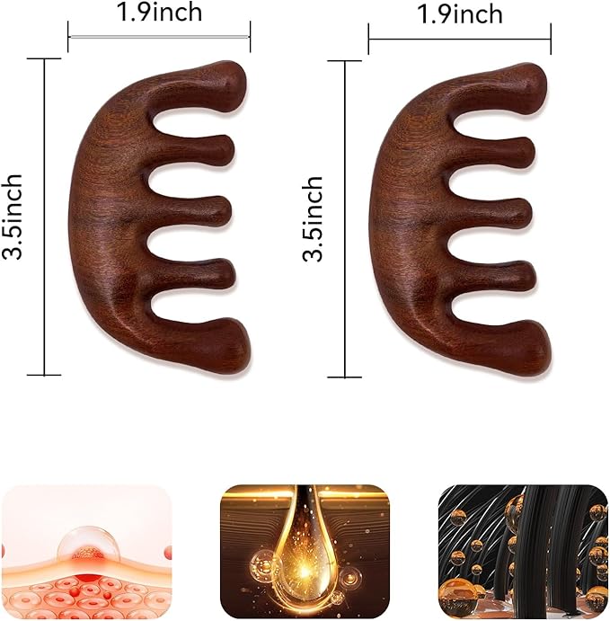 2 Pack Wooden Scalp Massage Comb, Sandalwood Scalp Massager Comb Wood, Massage Wooden Gua Sha Comb for Women Men Hair Growth