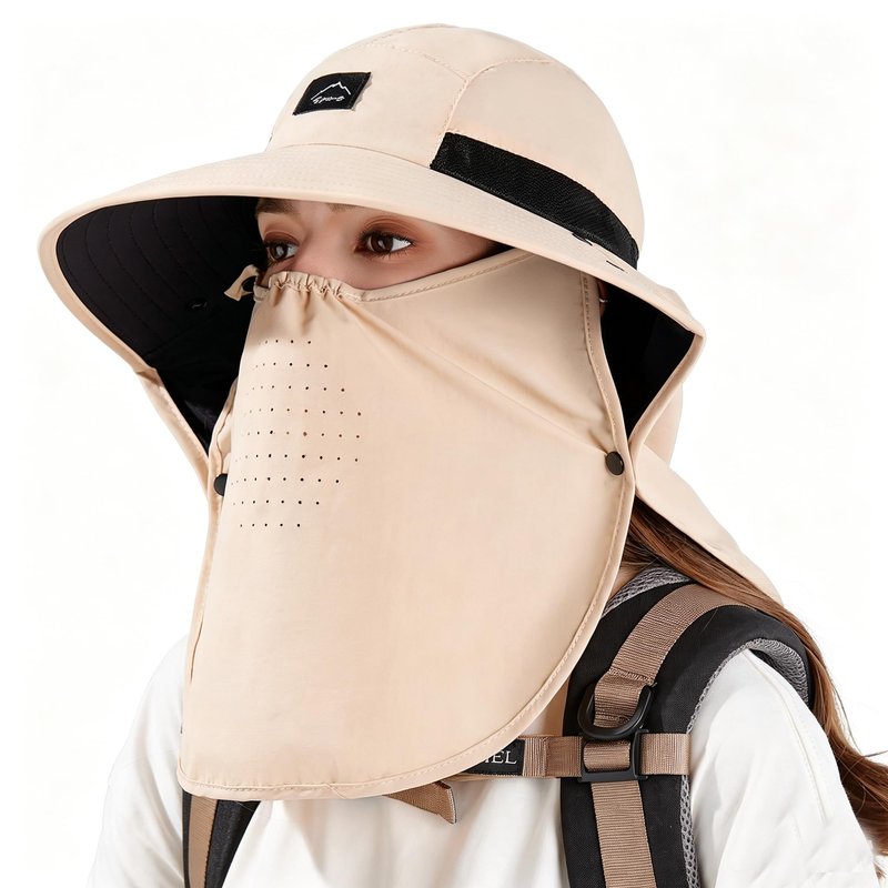 Rosoz Outdoor Sun Hat for Men Women, UPF50+ Protection Safari Cap Wide Brim Mesh Fishing Hat with Neck Flap Beach Garden