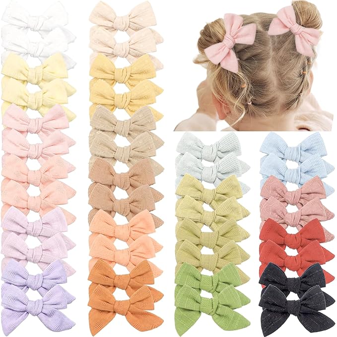 CÉLLOT 40 Pieces Girls Hair Bows Linen Fabric Bows Alligator Clips Hair Accessories for Little Girls Toddlers Kids and Teens