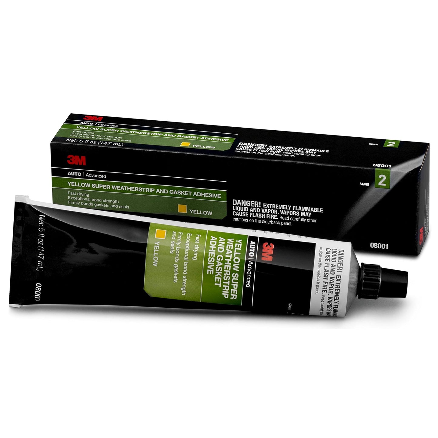3M Super Weatherstrip and Gasket Adhesive, 08001, Yellow, 5 fl oz Tube, 1 Per Pack