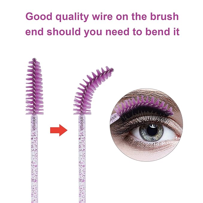 CHEFBEE 100PCS Disposable Eyelash Brush, Mascara Wands Makeup Brushes Applicators Kits for Eyelash Extensions and Eyebrow with Container (Purple)