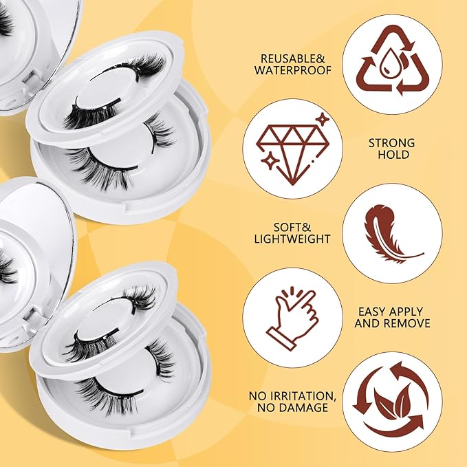 QUEWEL Magnetic Eyelashes 4 Pair Reusable Magnetic Eyelashes with Applicator No Glue Needed Eyelashes Natural Look Lash Clusters Kit Easy to Wear and Remove(4 Pairs-B08)