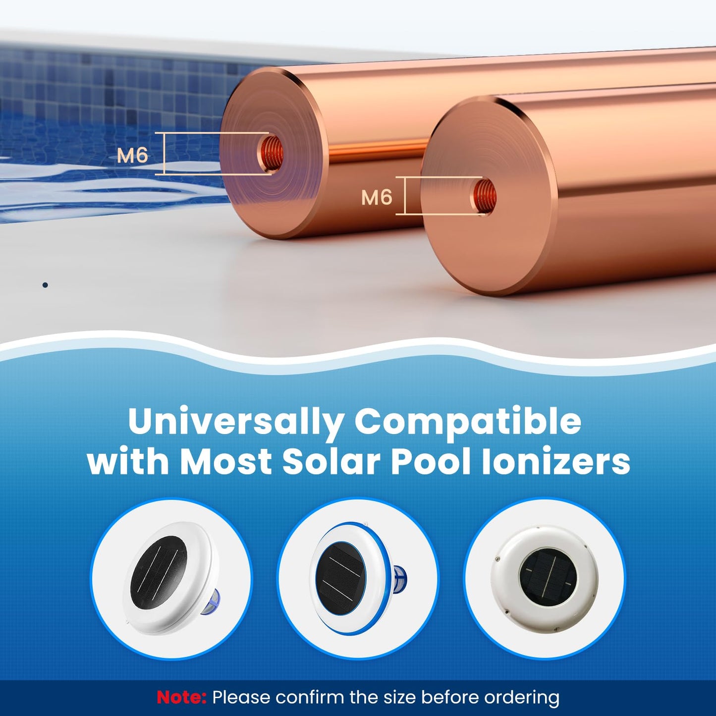 Troxlly Pool Ionizer Copper Replacement Kit (Enhanced Thickened Copper Rod) - Replacement Copper Anodes 4.13 x 0.98 Inch Universal Fit for Solar Ionizer, Complete Set with All Accessories