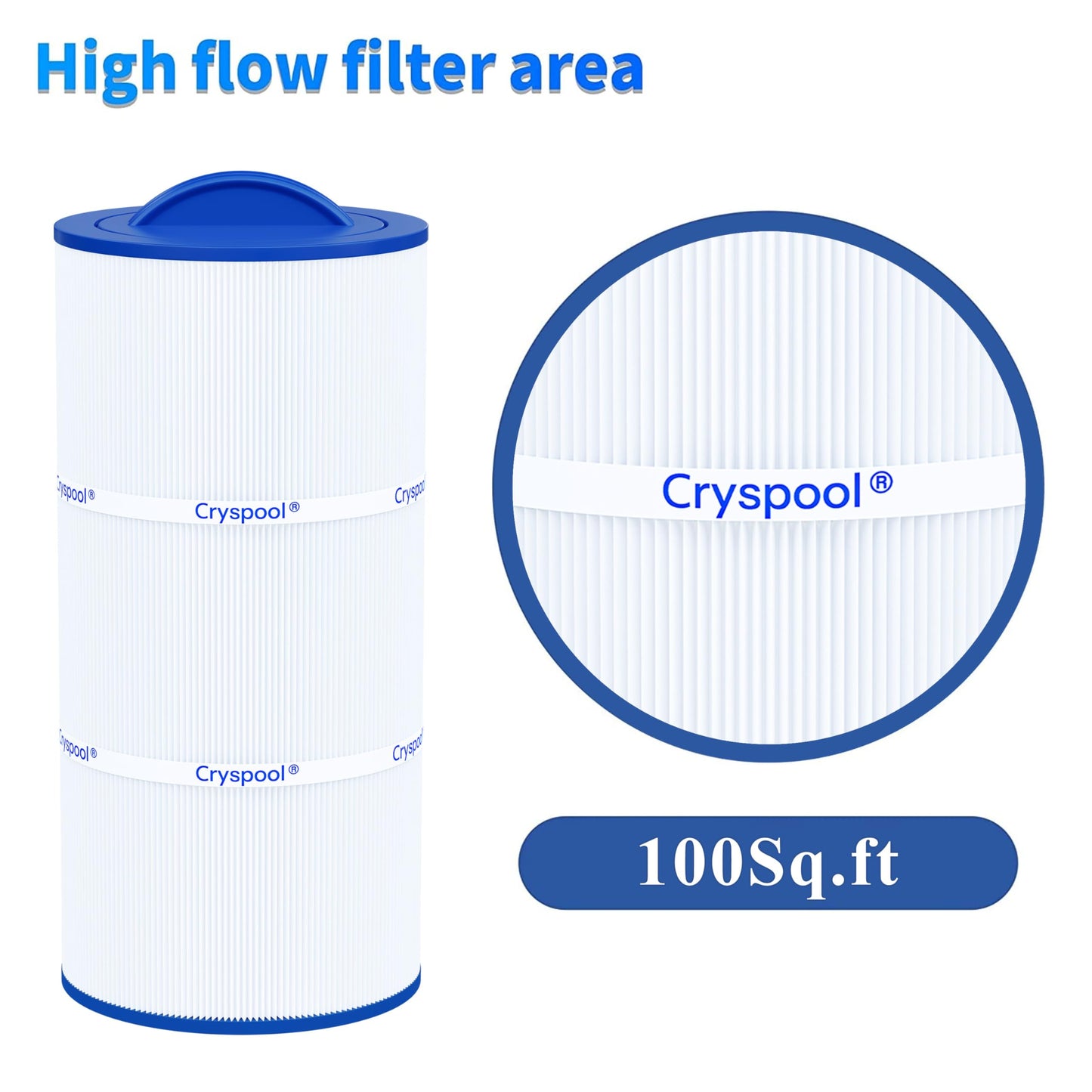 Cryspool® 08010 Filter Compatible with Caldera Utopia 73722,1039607, C-8399, PCD100W, FC-3965, 100 Sq. Ft Spa Filter Cartridge, 1 Pack