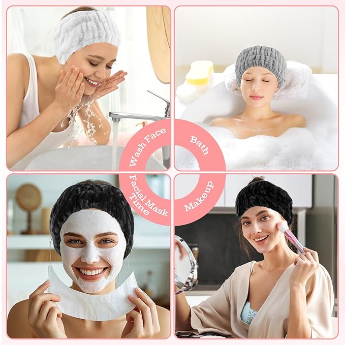 3PCS Spa Headband for Women – Soft Terry Cloth Hairband for Facial Makeup, Face Washing, Masking, Showering, and Spa Treatments (Multiple colors)