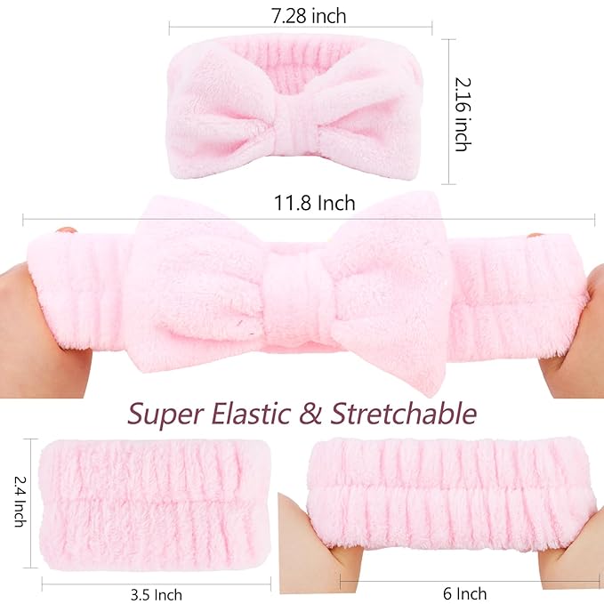VELSCRUN Spa Headband, Makeup Face Wash Skincare Headbands, Bow Hair Band Party Favors for Washing Face, Stocking Stuffers For Women Teen Girls Christmas Gifts Hair Accessories Pink Red