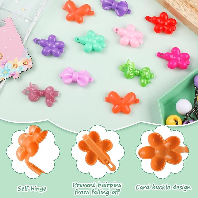 60 Pcs Hair Accessories Set - Plastic Self Hinged Barrettes, Elastic Ponytail Holders, Assorted Hair Clips for Girls and Toddlers