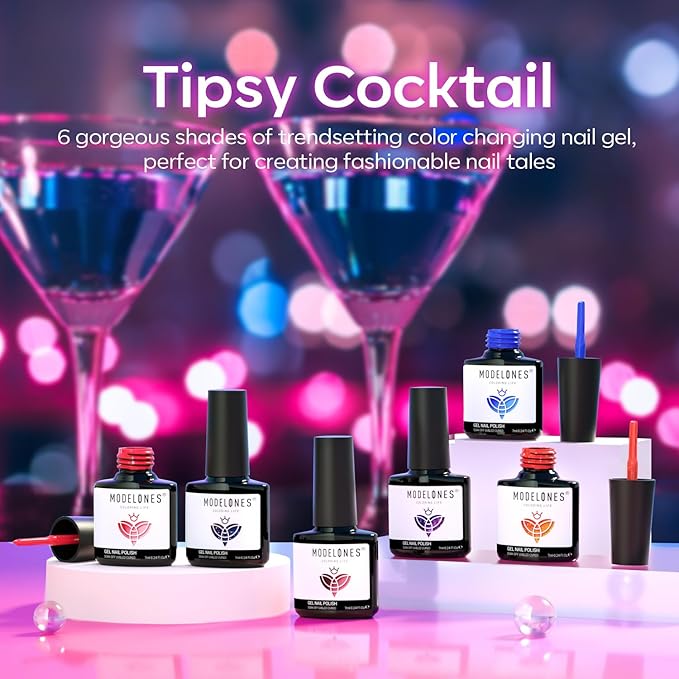 modelones Color Changing Gel Nail Polish Set, 6 Colors 2026 Red Pink Glitter Blue Purple Mood Temperature Change Nail Polish Gel Set Soak Off Nail Art Gel DIY Salon Manicure Gift