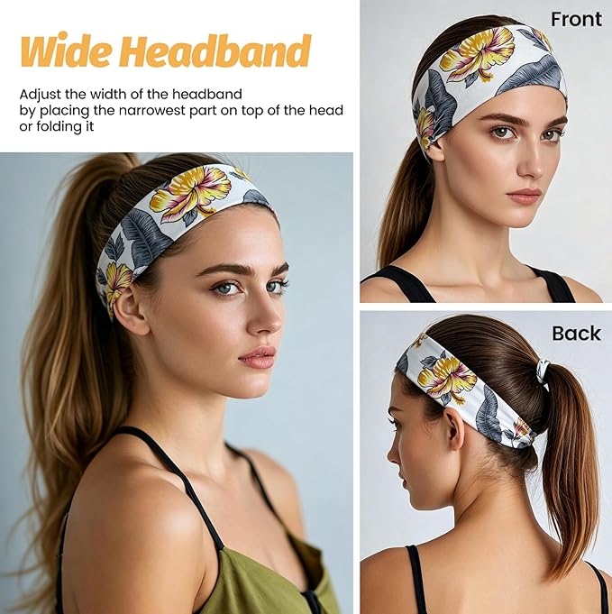 Headbands for Women - 6 Pack Wide Elastic Hair Bands | Stretchy Sweatbands Hair Bands | Soft Sports Thin Head Bands | Non-Slip Accessories Bands for Fashion, Washing Face, Workouts, Yoga, Daily Use