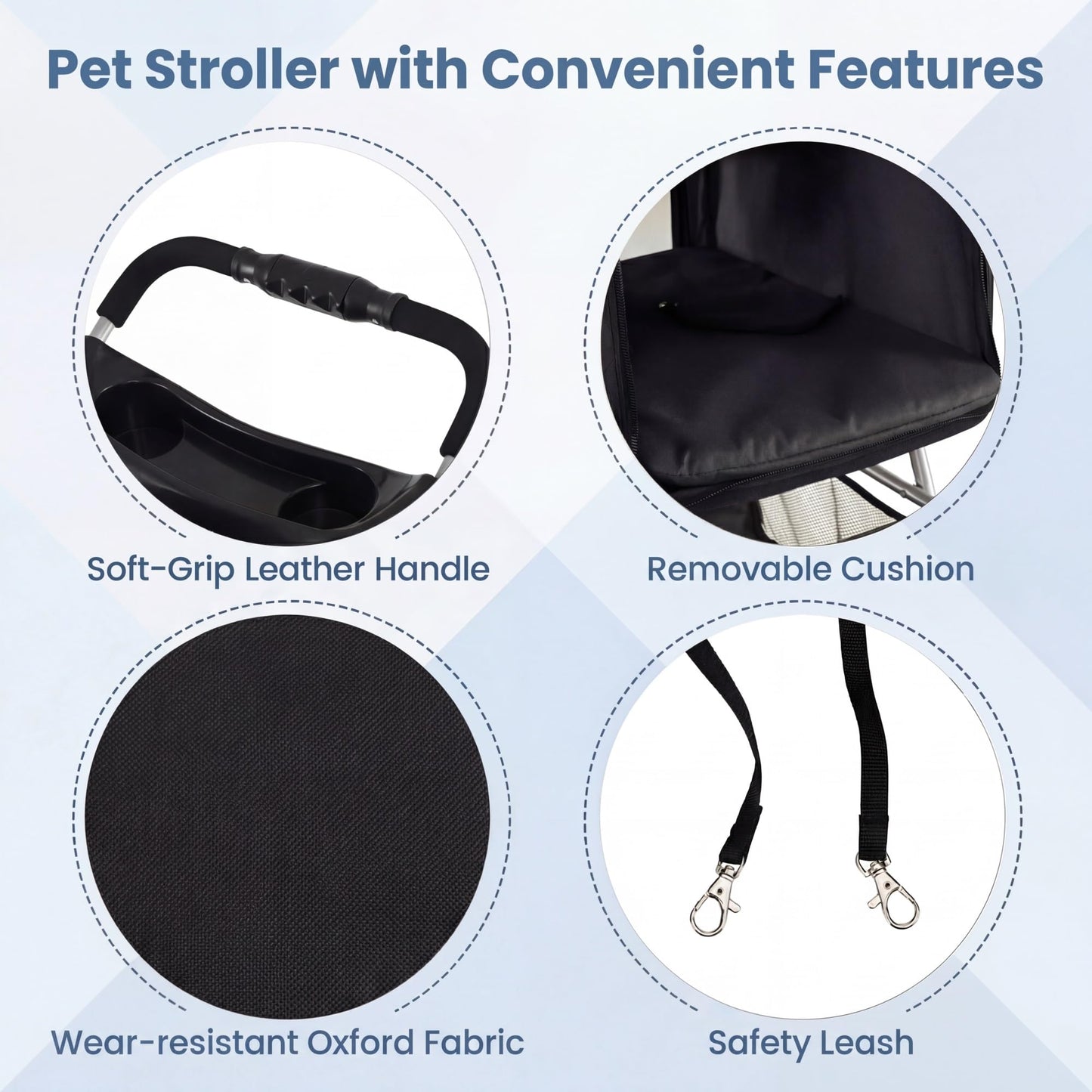 Giantex 3 Wheel Foldable Dog Stroller for Small Dogs Cats, Lightweight Pet Stroller with Lockable Wheels, One-Hand Quick Fold, Mesh Windows, Safety Leash & Storage Basket, Pet Travel Stroller (Black)