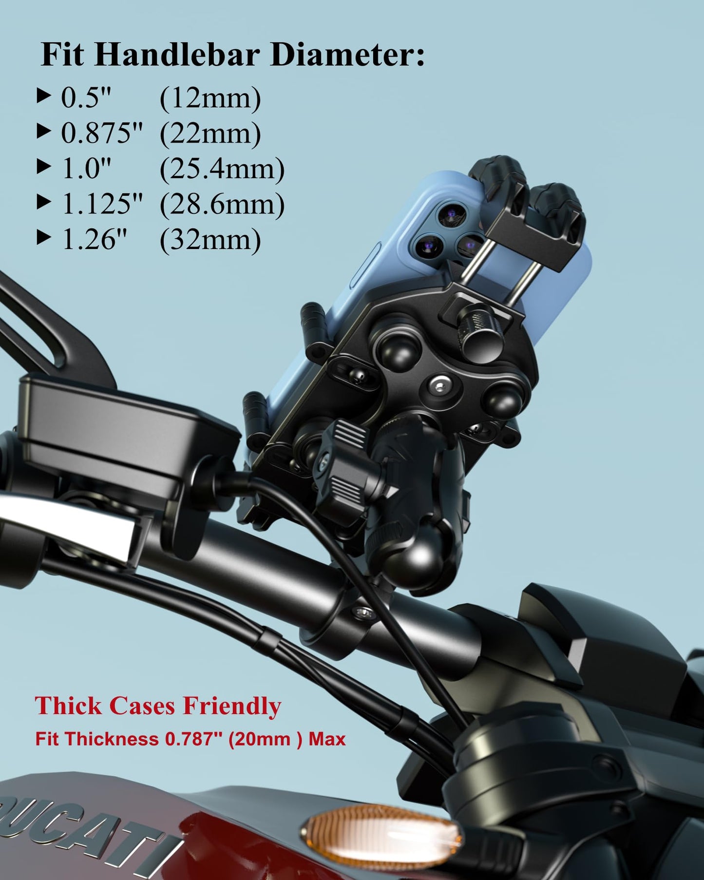 BRCOVAN Anti-Theft Motorcycle Phone Mount Holder with Vibration Dampener & High-Speed Secure Lock, Adjustable Size Handlebar Cellphone Cradle for Bike Bicycle Scooter ATV, Fit 5.4-7.2'' Smartphone